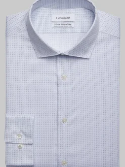 Patterned Dress Shirts|Designer Dress Shirts-Calvin Klein Slim Fit Wrinkle-Resistant Dress Shirt Blue Fancy