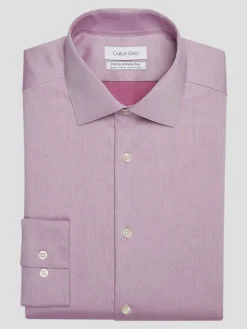 Solid Dress Shirts|Designer Dress Shirts-Calvin Klein Slim Fit Wrinkle-Resistant Dress Shirt Pink Solid