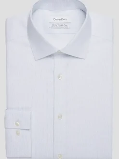 Patterned Dress Shirts|Designer Dress Shirts-Calvin Klein Slim Fit Wrinkle-Resistant Dress Shirt Blue Fancy