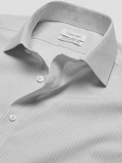 Patterned Dress Shirts|Designer Dress Shirts-Calvin Klein Slim Fit Wrinkle-Resistant Stripe Dress Shirt Gray Stripe