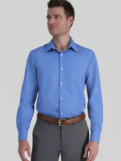 Patterned Dress Shirts|Designer Dress Shirts-Haggar Smart Wash Classic Fit Geo Dress Shirt Navy Fancy