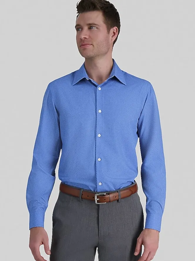 Patterned Dress Shirts|Designer Dress Shirts-Haggar Smart Wash Classic Fit Geo Dress Shirt Navy Fancy