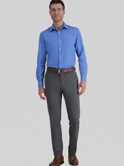 Patterned Dress Shirts|Designer Dress Shirts-Haggar Smart Wash Classic Fit Geo Dress Shirt Navy Fancy