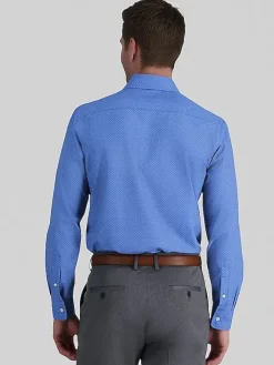 Patterned Dress Shirts|Designer Dress Shirts-Haggar Smart Wash Classic Fit Geo Dress Shirt Navy Fancy