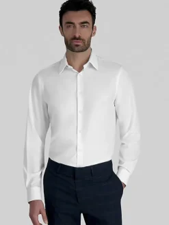 Solid Dress Shirts|Designer Dress Shirts-Haggar Smart Wash Classic Fit Solid Color Dress Shirt Black Solid