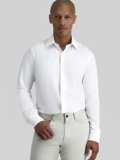 Solid Dress Shirts|Designer Dress Shirts-Haggar Smart Wash Slim Fit Solid Color Dress Shirt Black Solid