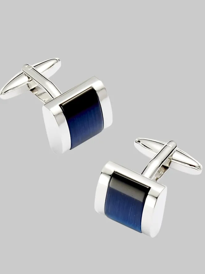 Tie Bars & Cufflinks-Pronto Uomo Square Blue Glass Cufflinks Silver