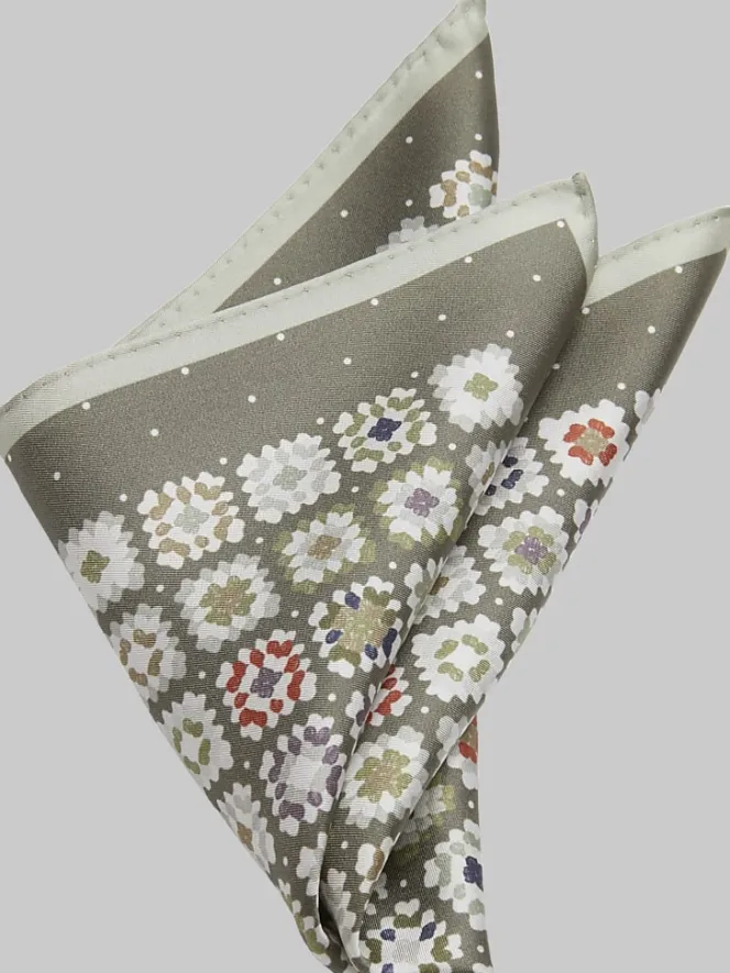 Pocket Squares-Joseph Abboud Stamped Medallion Silk Pocket Square Green