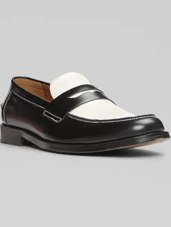 Loafers & Slip-ons|Dress & Formal Shoes-Steve Madden Nettuno 2-Tone Penny Loafers Black/White