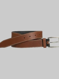 Belts-Johnston &Amp; Murphy Stitched Casual Leather Belt Brown