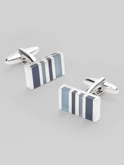Tie Bars & Cufflinks-Pronto Uomo Stripe Cufflinks Blue