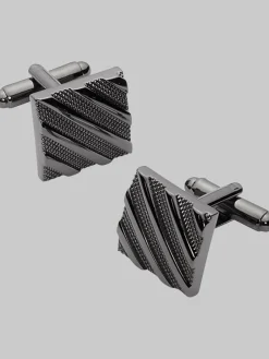 Tie Bars & Cufflinks-Pronto Uomo Stripe Square Cufflinks Black