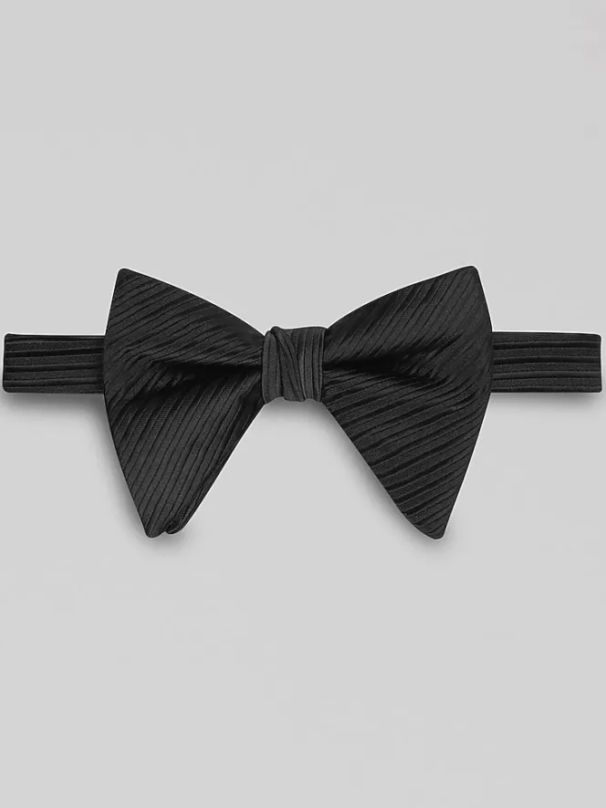 Formal Accessories|Bow Ties-Egara Stripe Teardrop Bow Tie Black