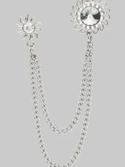 Jewelry|Tie Bars & Cufflinks-Pronto Uomo Sun & Flower Tassel Chain Lapel Pin Gunmetal