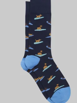Socks-Egara Surfing Dog Socks, 1-pair Navy