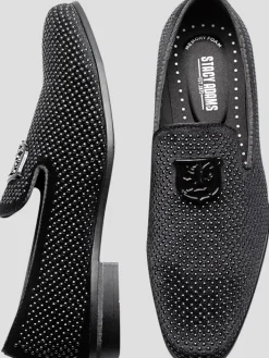 Loafers & Slip-ons|Dress & Formal Shoes-Stacy Adams Swagger Studded Ornament Formal Smoking Loafers Black/Black