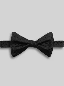 Bow Ties-Pronto Uomo Textured Check Pre-Tied Bow Tie Black