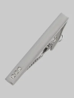 Jewelry|Tie Bars & Cufflinks-Pronto Uomo Three Crystals Tie Bar Silver