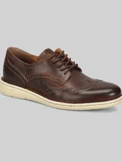 Oxfords|Casual Shoes-Born Shoes Tobias Wingtips Oxfords Dk Brown Pyramid
