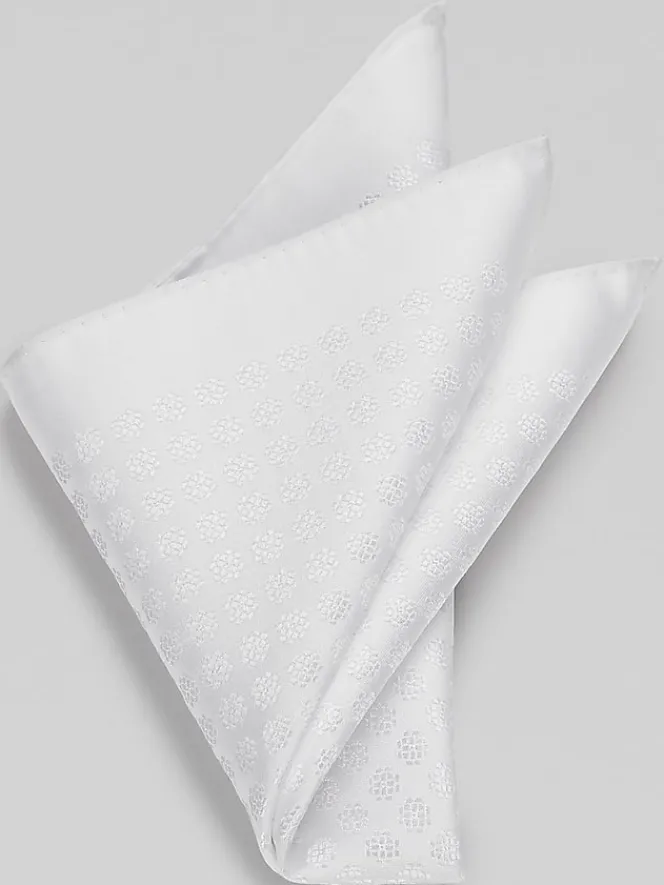 Formal Accessories|Pocket Squares-Joseph Abboud Tonal Medallion Pocket Square White