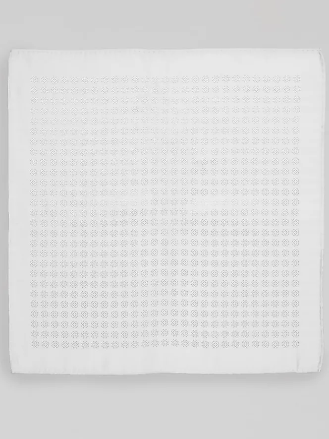 Formal Accessories|Pocket Squares-Joseph Abboud Tonal Medallion Pocket Square White