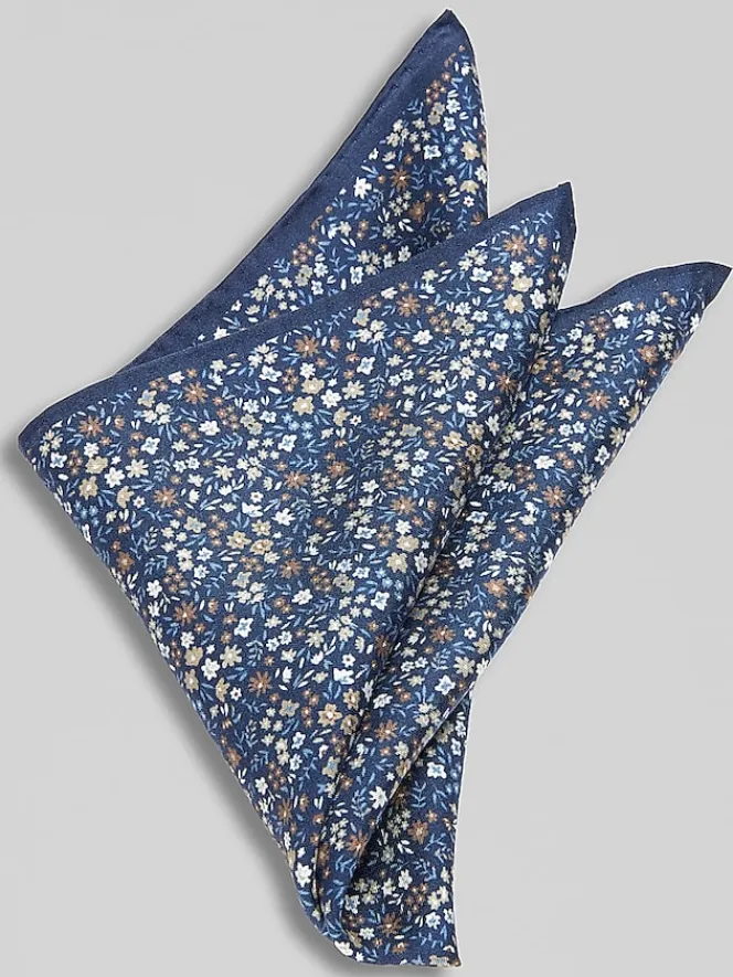 Pocket Squares-Joseph Abboud Tossed Floral Pocket Square Gold