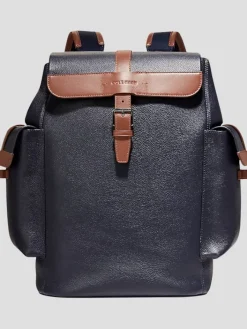 Travel & Luggage-Cole Haan Triboro Leather Rucksack Backpack Navy/Tan