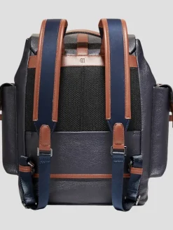 Travel & Luggage-Cole Haan Triboro Leather Rucksack Backpack Navy/Tan