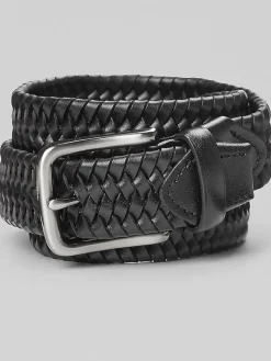 Belts-Joseph Abboud Tubular Braid Stretch Leather Belt Black