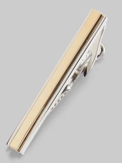 Formal Accessories|Jewelry-Pronto Uomo Two-Tone Bar Stripe Tie Bar Silver