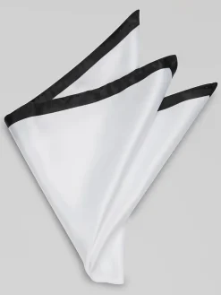 Formal Accessories|Pocket Squares-Egara Two-Tone Bordered Pocket Square White/Black