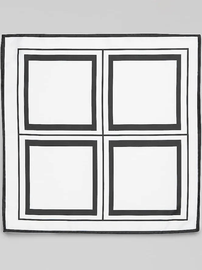 Formal Accessories|Pocket Squares-Egara Two-Tone Frame Border Pocket Square White/Black