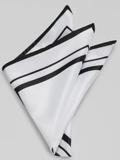 Formal Accessories|Pocket Squares-Egara Two-Tone Frame Border Pocket Square White/Black