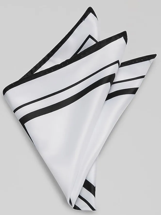 Formal Accessories|Pocket Squares-Egara Two-Tone Frame Border Pocket Square White/Black