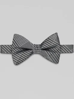 Bow Ties-Egara Two-Tone Glen Plaid Pre-Tied Bow Tie Black/White