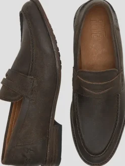 Loafers & Slip-ons|Dress & Formal Shoes-Frye Tyler Suede Moc Toe Penny Loafers Brown