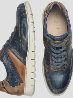 Casual Shoes|Casual Shoes-Bedstu Wardell Leather Moc Toe Lace-up Sneakers Navy/Brown